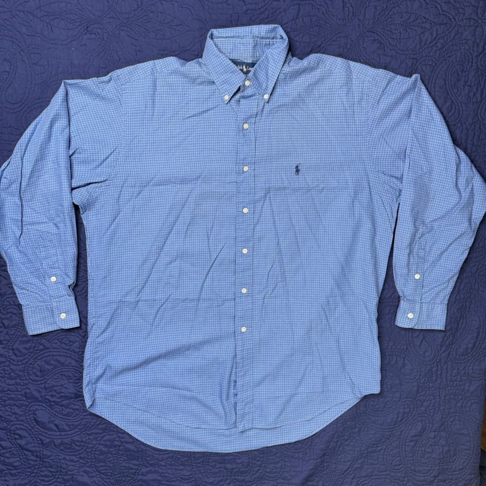 Ralph‎ Lauren Men's Blake Classic Fit Gingham Button Down Shirt Size L EUC